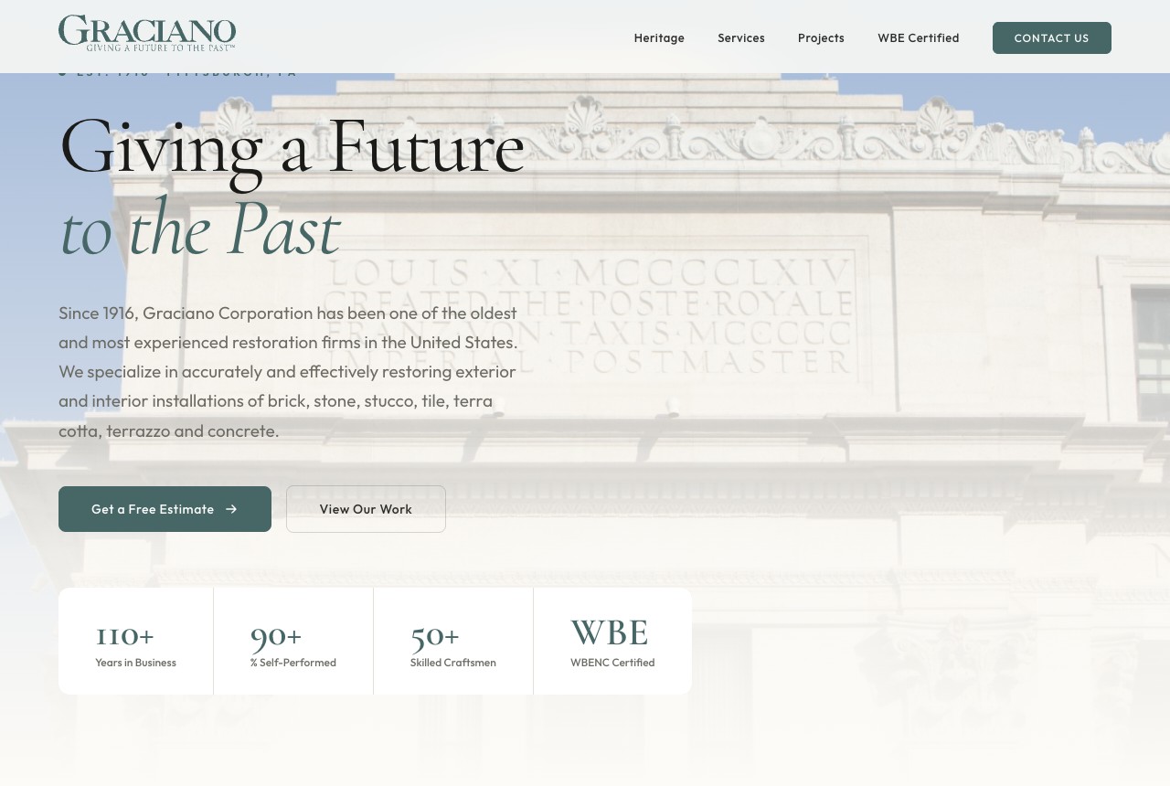 Concept rebuild for a Pittsburgh masonry contractor's website
